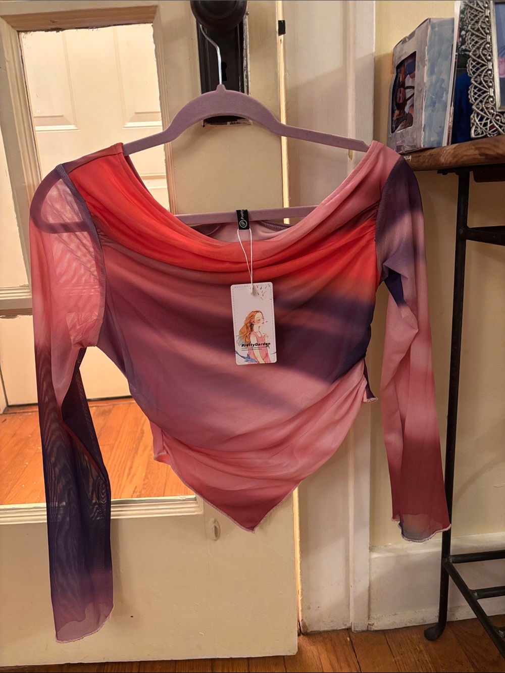 NWT Ombre Long Sleeve Draped Top - Pink, Coral & Purple